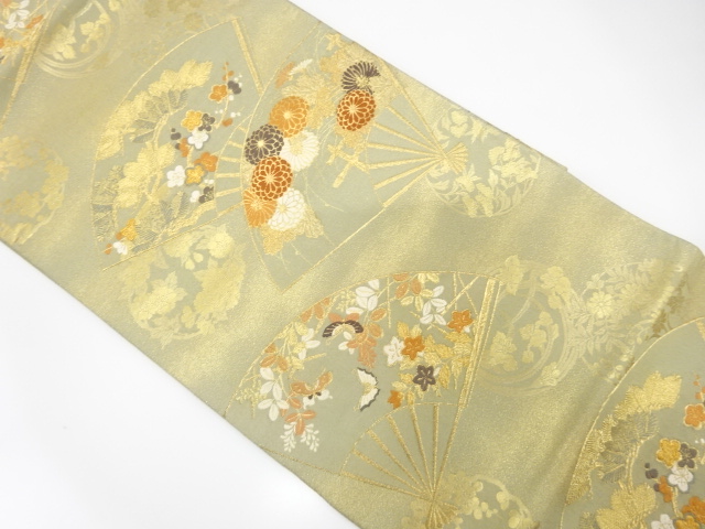 扇面に松梅・蝶・菊模様織出し袋帯